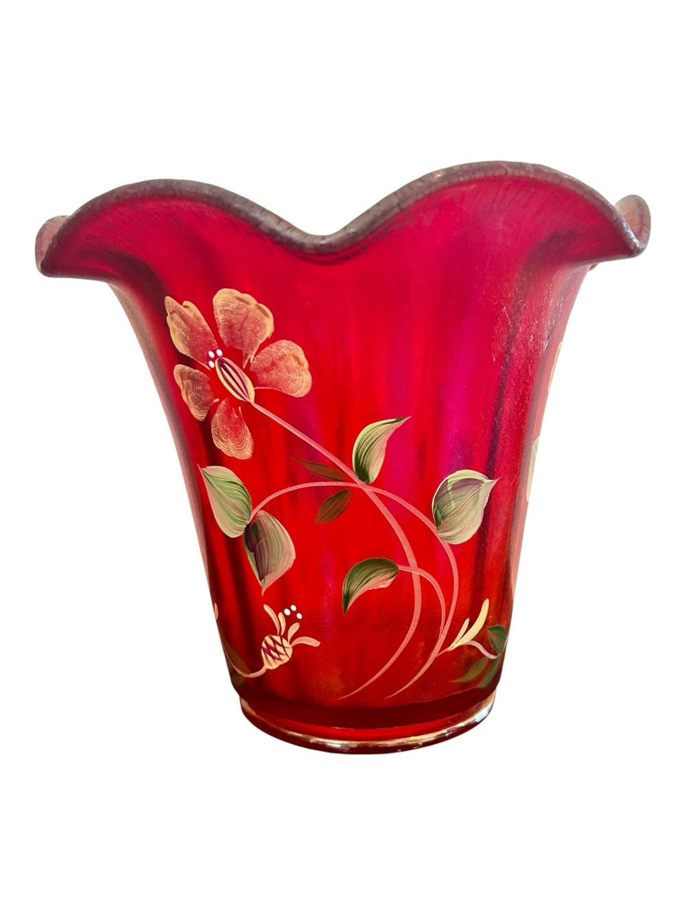 Fenton 100th Anniversary RARE Triple Signed Founder's Vase Ruby Carnival 6x7"